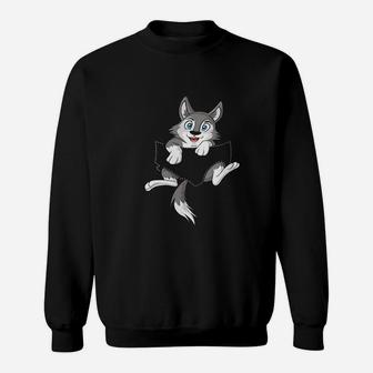 Wolf Pup In Pocket Funny Wolves Lover Sweatshirt - Thegiftio