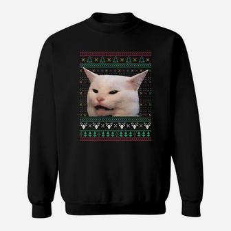 Woman Yelling At A Cat Ugly Xmas Sweaters Funny Meme Dress Sweatshirt | Crazezy