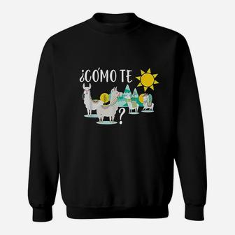 Women Llama Como Te Llamas Funny Spanish Teacher Gift Sweatshirt | Crazezy CA