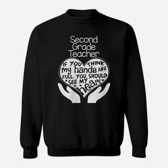 Womens 2Nd Grade Teacher Shirt Heart Hands School Team Group Gift Sweatshirt | Crazezy UK