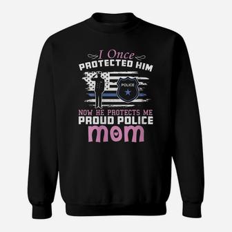 Womens American Police Thin Blue Line Gift Proud Mom Sweatshirt | Crazezy AU