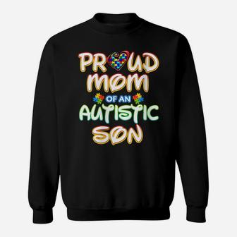 Womens Autism Awareness Family Proud Mom Of Autistic Son Sweatshirt | Crazezy AU