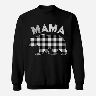 Womens Black And White Buffalo Plaid Mama Bear Christmas Pajama Sweatshirt | Crazezy
