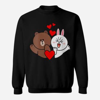 Womens Brown Bear Cony Bunny Rabbit Love & Kisses For You Valentine Sweatshirt - Monsterry AU