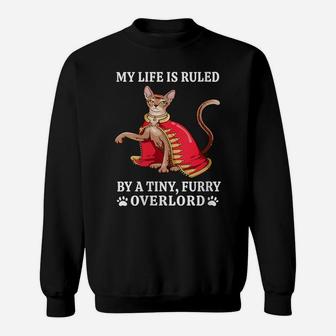 Womens Cat Lovers My Life Is Ruled By A Tiny Furry Overlord Cat Sweatshirt | Crazezy