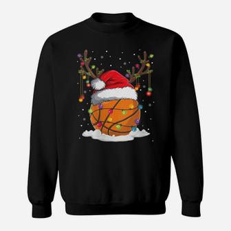Womens Christmas Basketball Reindeer Funny Santa Hat Xmas Kids Gift Sweatshirt | Crazezy CA