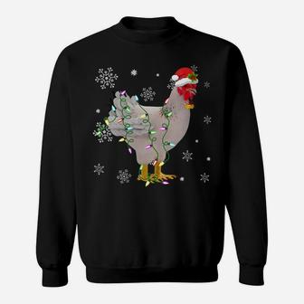 Womens Christmas Lights Chicken Lover Funny Santa Hat Xmas Family Sweatshirt | Crazezy DE