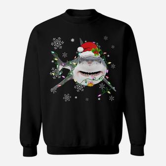 Womens Christmas Lights Shark Lover Funny Santa Hat Xmas Family Sweatshirt | Crazezy CA