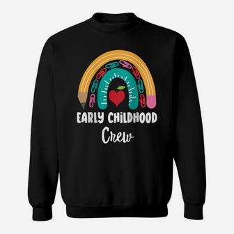 Womens Early Childhood Crew, Funny Boho Rainbow For Teachers Raglan Baseball Tee Sweatshirt | Crazezy DE