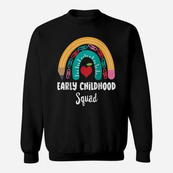 Womens Early Childhood Squad, Funny Boho Rainbow For Teachers Raglan Baseball Tee Sweatshirt | Crazezy