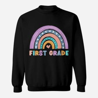 Womens First Grade Boho Rainbow Funny Hello 1St Grade School Sweatshirt | Crazezy