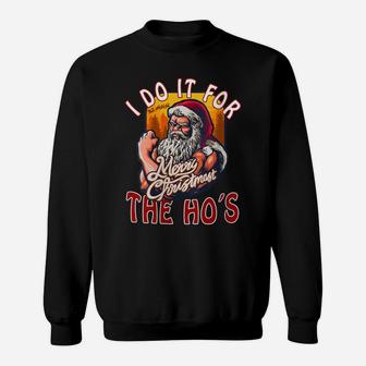 Womens Funny Christmas Dog Santa Hat I Do It For The Hos Gifts Idea Sweatshirt | Crazezy