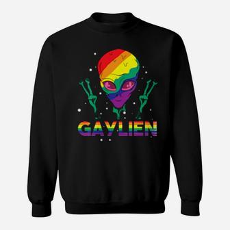 Womens Gaylien Alien Lgbt Love Rainbow Heart Flag Gay Pride Sweatshirt - Monsterry