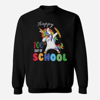 Womens Happy 100 Days Of School Unicorn Dabbing 100Th Day Girls Kid Sweatshirt | Crazezy DE