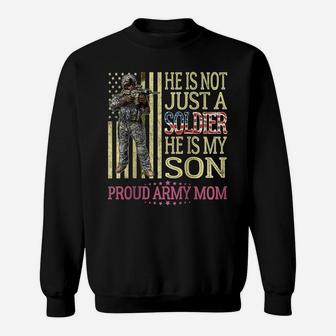 Womens He Is Not Just A Soldier He Is My Son - Proud Army Mom Gift Raglan Baseball Tee Sweatshirt | Crazezy