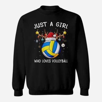 Womens Just A Girl Who Loves Volleyball Christmas Funny Santa Hat Sweatshirt | Crazezy