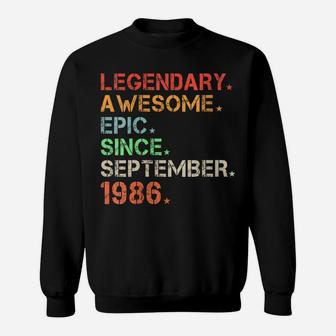 Womens Legendary Awesome Epic Since September 1986 Retro Birthday Sweatshirt | Crazezy