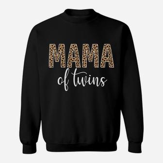 Womens Mama Of Twins Proud Mom Love Cheetah Print Cute Funny Gift Sweatshirt | Crazezy