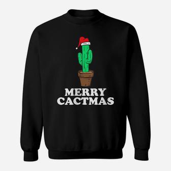 Womens Merry Cactmas Funny Santa Hat Christmas Cactus Tree Gift Sweatshirt | Crazezy