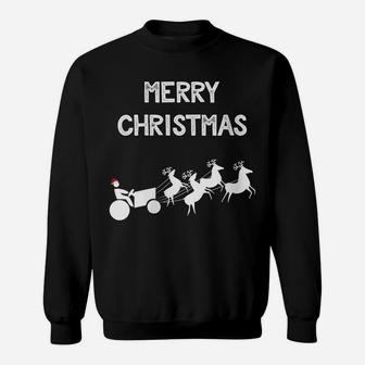 Womens Merry Christmas Farmer Gift Funny Santa Hat Tractor Farming Sweatshirt | Crazezy