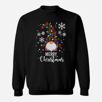 Womens Merry Christmas Gnomes Buffalo Plaid Snowflakes Santa Lights Sweatshirt | Crazezy