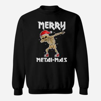 Womens Merry Metal Mas Dabbing Santa Skeleton Sweatshirt - Monsterry