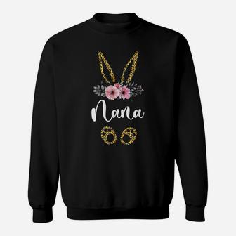 Womens Mother's Day Easter Flower Nana Leopard Bunny Sweatshirt | Crazezy UK