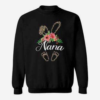 Womens Mother's Day Easter Gifts Flower Nana Leopard Bunny Sweatshirt | Crazezy AU