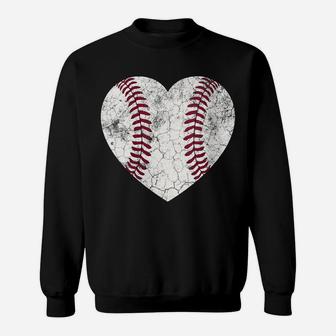 Womens Mother's Day Gift Distressed Heart Baseball Heart Mom Mama Sweatshirt | Crazezy AU