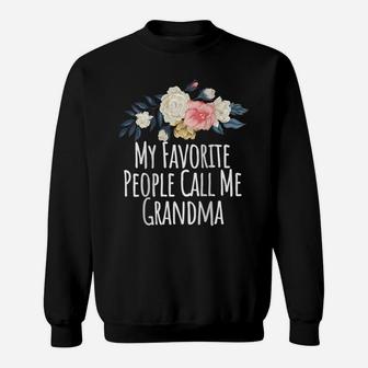 Womens My Favorite People Call Me Grandma, Funny Mom Gift Floral Raglan Baseball Tee Sweatshirt | Crazezy UK