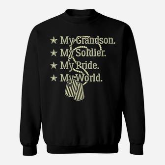 Womens My Grandson My Soldier Hero Military Proud Army Grandparent Sweatshirt | Crazezy