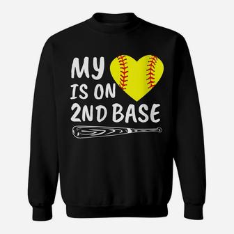 Womens My Heart Is On 2Nd Base Softball Bat Proud Mom Dad Gift Sweatshirt | Crazezy CA