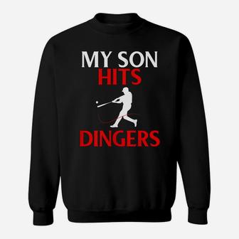Womens My Son Hits Dingers Proud Mom Baseball Game Fans Funny Sweatshirt | Crazezy AU