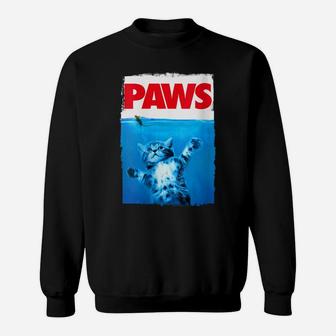 Womens Paws Cat And Mouse Top, Cute Funny Cat Lover Parody Top Sweatshirt | Crazezy