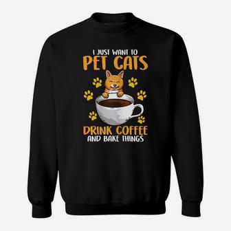 Womens Pet Cats - Coffee Drinker Cat Lover Baking Gifts Sweatshirt | Crazezy UK
