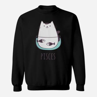 Womens Pisces Star Sign Feline Design Cute, Funny Kitty Zodiac Cat Sweatshirt | Crazezy