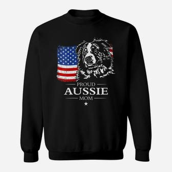 Womens Proud Aussie Shepherd Mom American Flag Patriotic Dog Gift Sweatshirt | Crazezy