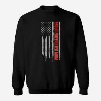 Womens Proud Firefighter Mom Design Patriotic Us Flag Gift Sweatshirt | Crazezy DE