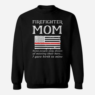 Womens Proud Firefighter Mom Fireman Firewoman Mother American Flag Sweatshirt | Crazezy DE