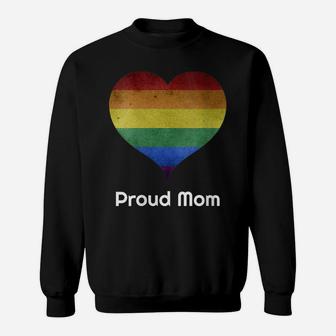 Womens Proud Mom Ally Vintage Rainbow Heart Gay Pride Month Lgbtq Sweatshirt | Crazezy DE