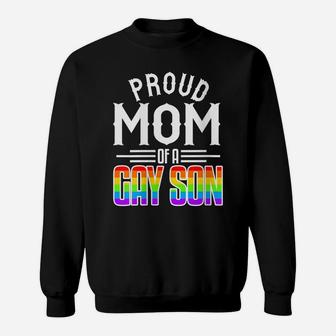 Womens Proud Mom Gay Son Pride Rainbow Flag Lgbt 2019 Gift Sweatshirt | Crazezy UK