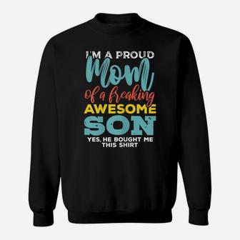 Womens Proud Mom Of Awesome Son Funny Womens Gift Tshirt Sweatshirt | Crazezy UK