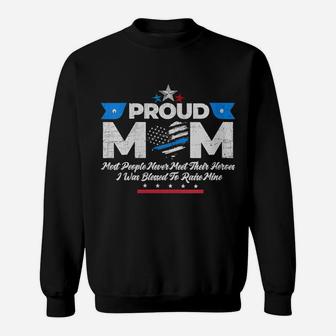 Womens Proud Mom Thin Blue Line Flag Law Enforcement Vintage Sweatshirt | Crazezy CA