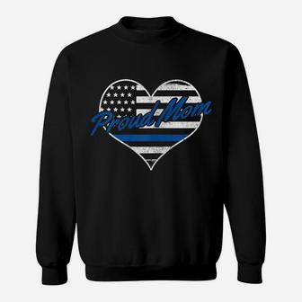 Womens Proud Police Mom Thin Blue Line American Flag Patriotic Sweatshirt | Crazezy