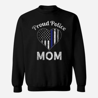 Womens Proud Police Mom Thin Blue Line Mother's Day Sweatshirt | Crazezy DE