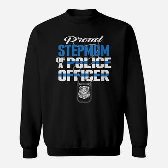 Womens Proud Stepmom Of A Police Officer - Thin Blue Line Mom Gift Sweatshirt | Crazezy