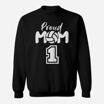 Womens Proud Volleyball Mom Number 1 Player Cheer Mommy Big Fan Sweatshirt | Crazezy AU
