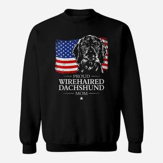 Womens Proud Wirehaired Dachshund Mom American Flag Patriotic Dog Sweatshirt | Crazezy UK