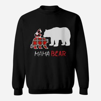 Womens Red Plaid Flannel Bear Mama Proud Mom Family Matching Pajama Sweatshirt | Crazezy