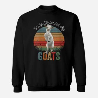 Womens Retro Vintage Easily Distracted By Goats Funny Goat Lover Sweatshirt | Crazezy CA